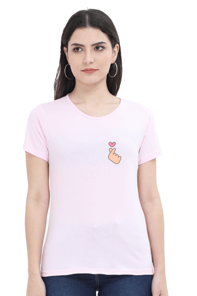 Cute Heart Women Round Neck Half Sleeve T-Shirt