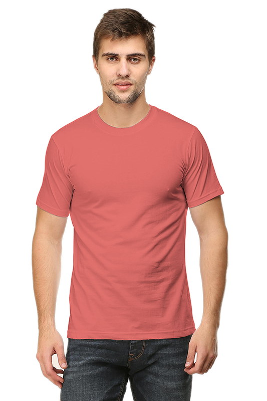 Coral Plain Unisex Round Neck Half Sleeve T-Shirt