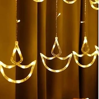 Diwali Star Curtain Lights with Diya – 8 Modes for Home Decoration