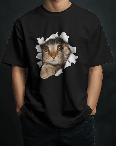 Cute Cat Unisex Round Neck Half Sleeve T-Shirt