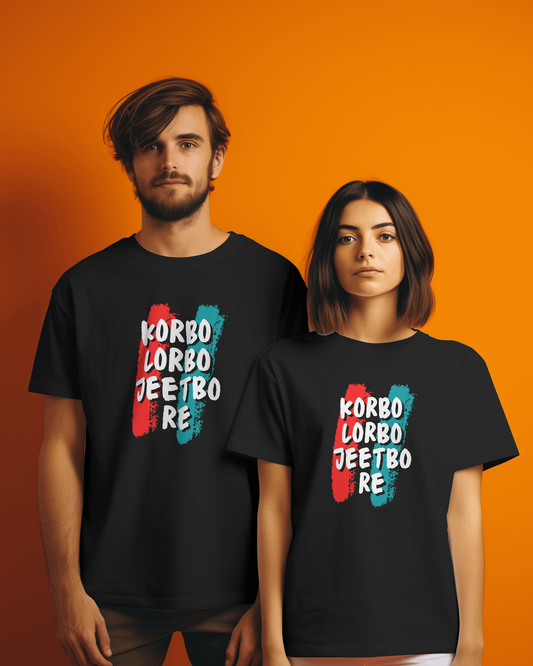 Kolkata Knight Riders Korbo, Lorbo, Jeetbo Re Unisex Round Neck Half Sleeve T-Shirt