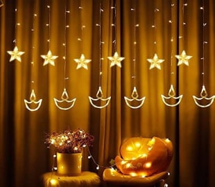 Diwali Star Curtain Lights with Diya – 8 Modes for Home Decoration