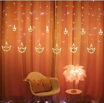 Diwali Star Curtain Lights with Diya – 8 Modes for Home Decoration