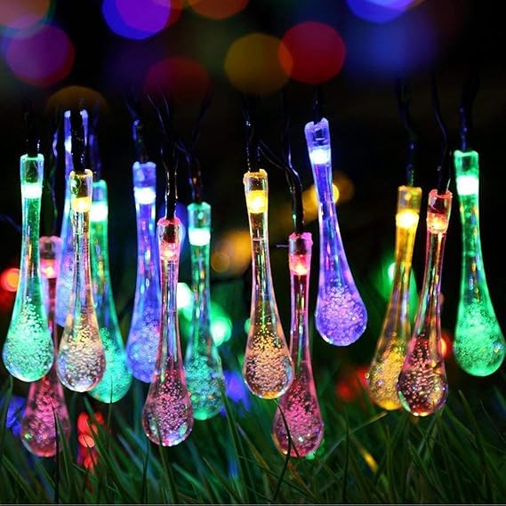 14 LED Waterdrop Raindrop Decorative String Lights – Multicolor Plug-in Fairy Lights for Indoor & Outdoor Use