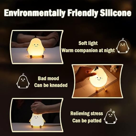 Cute Pear LED Nursery Nightlight Lamp – Soft Silicone Night Light for Kids