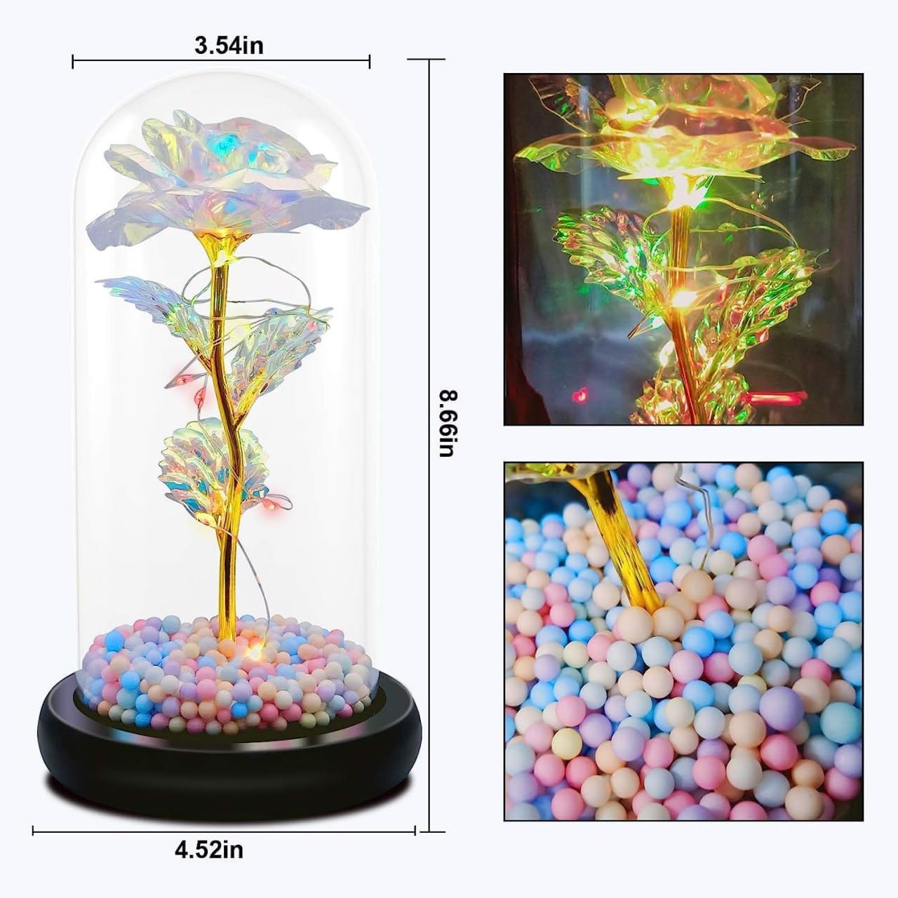 Artificial Colorful Flower Rose Gift LED Light in Galaxy Rose Glass Dome – A Timeless Gift of Love