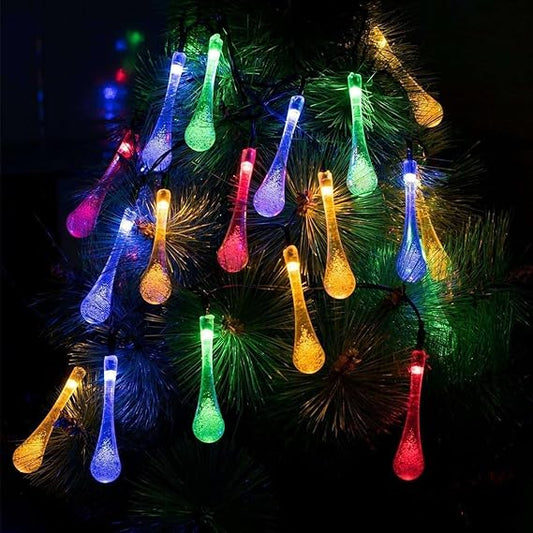 14 LED Waterdrop Raindrop Decorative String Lights – Multicolor Plug-in Fairy Lights for Indoor & Outdoor Use