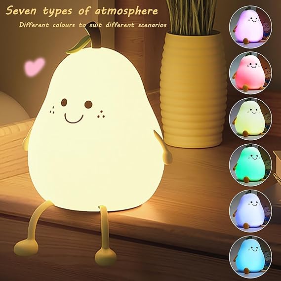 Cute Pear LED Nursery Nightlight Lamp – Soft Silicone Night Light for Kids