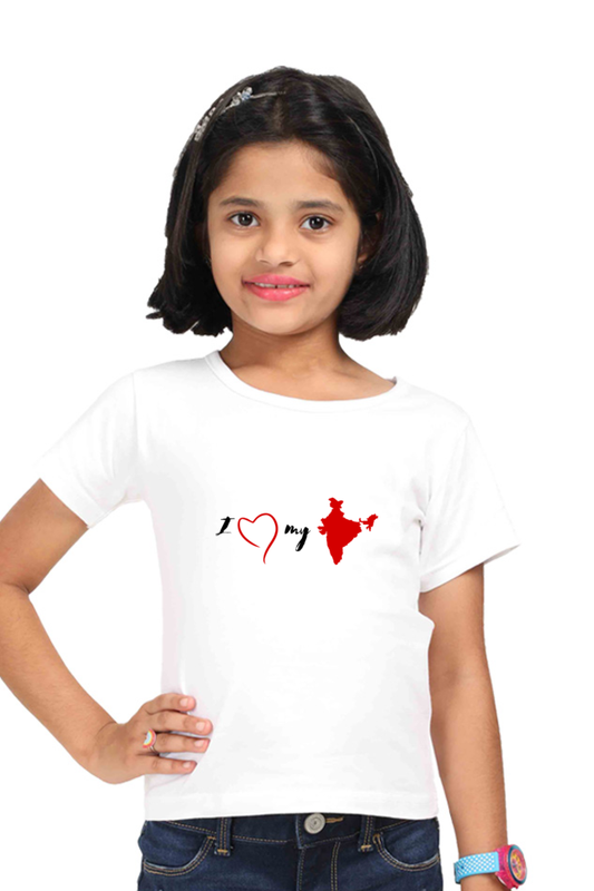 I Love My India Girls Round Neck Half Sleeve T-Shirt