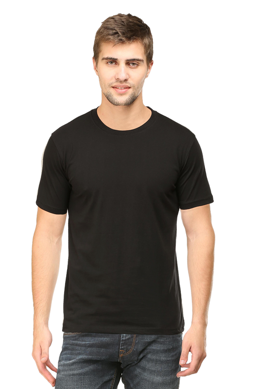 Black Plain Unisex Round Neck Half Sleeve T-Shirt