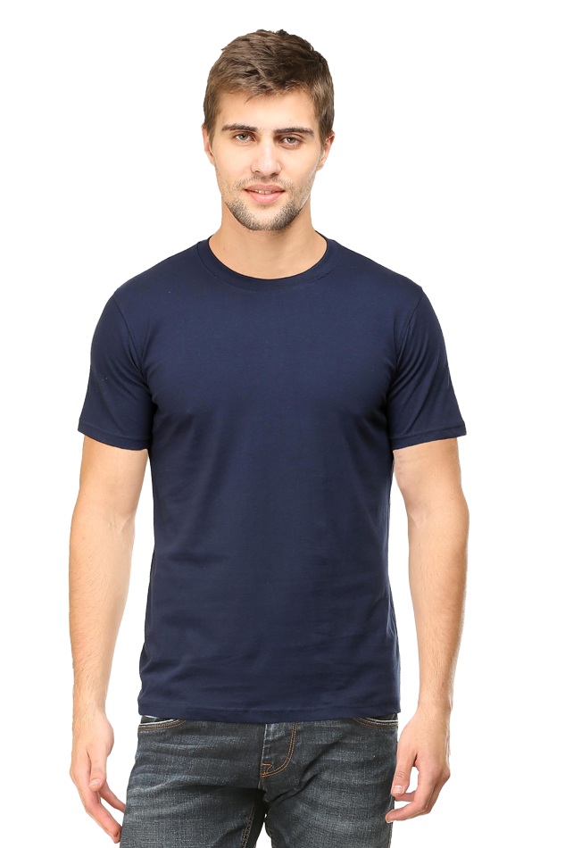 Navy Blue Plain Unisex Round Neck Half Sleeve T-Shirt