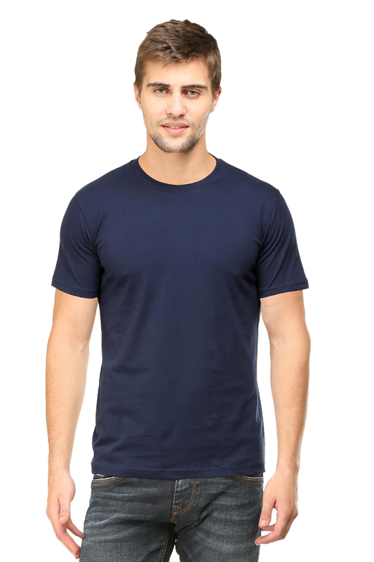 Navy Blue Plain Unisex Round Neck Half Sleeve T-Shirt