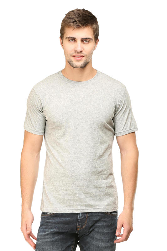 Grey Plain Unisex Round Neck Half Sleeve T-Shirt