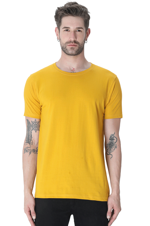 Yellow Plain Unisex Round Neck Half Sleeve T-Shirt