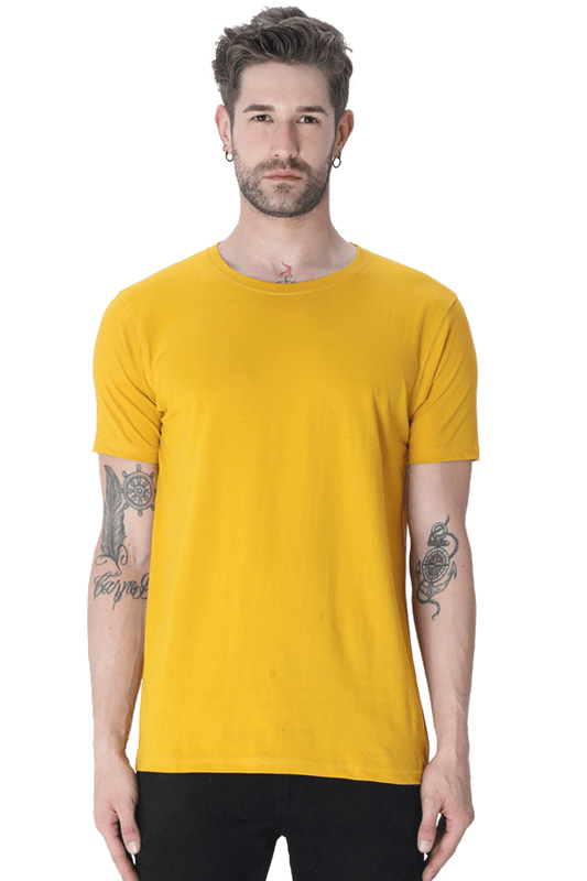 Yellow Plain Unisex Round Neck Half Sleeve T-Shirt