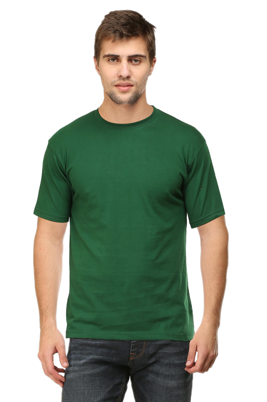 Green Plain Unisex Round Neck Half Sleeve T-Shirt